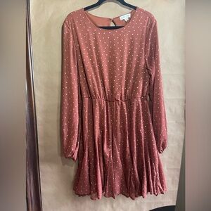 Harvest Orange with gold Foil polka dot ruffle dress Long Sleeve modest